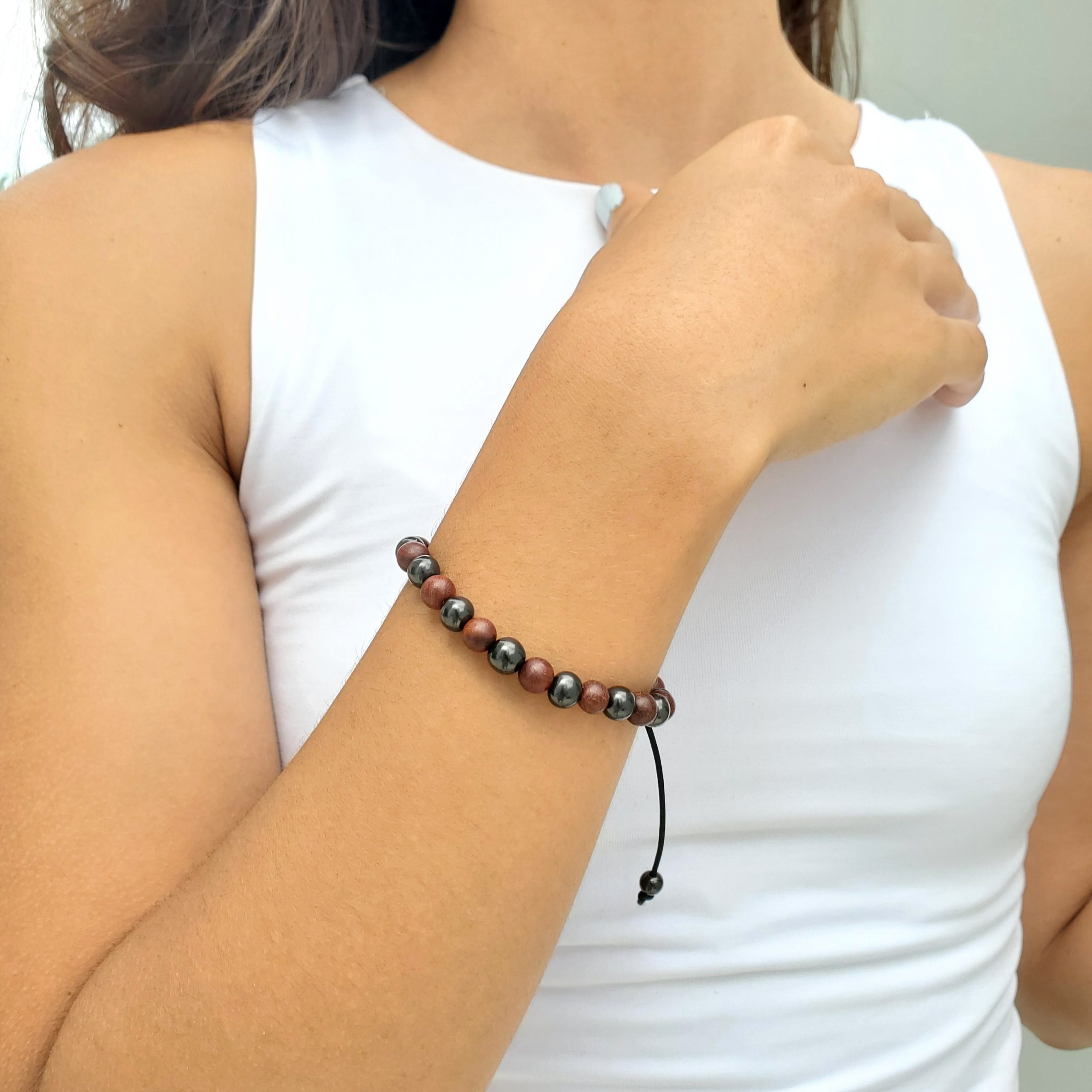 Shungite bracelet with freeform Rhodonite beads EMF healing stone